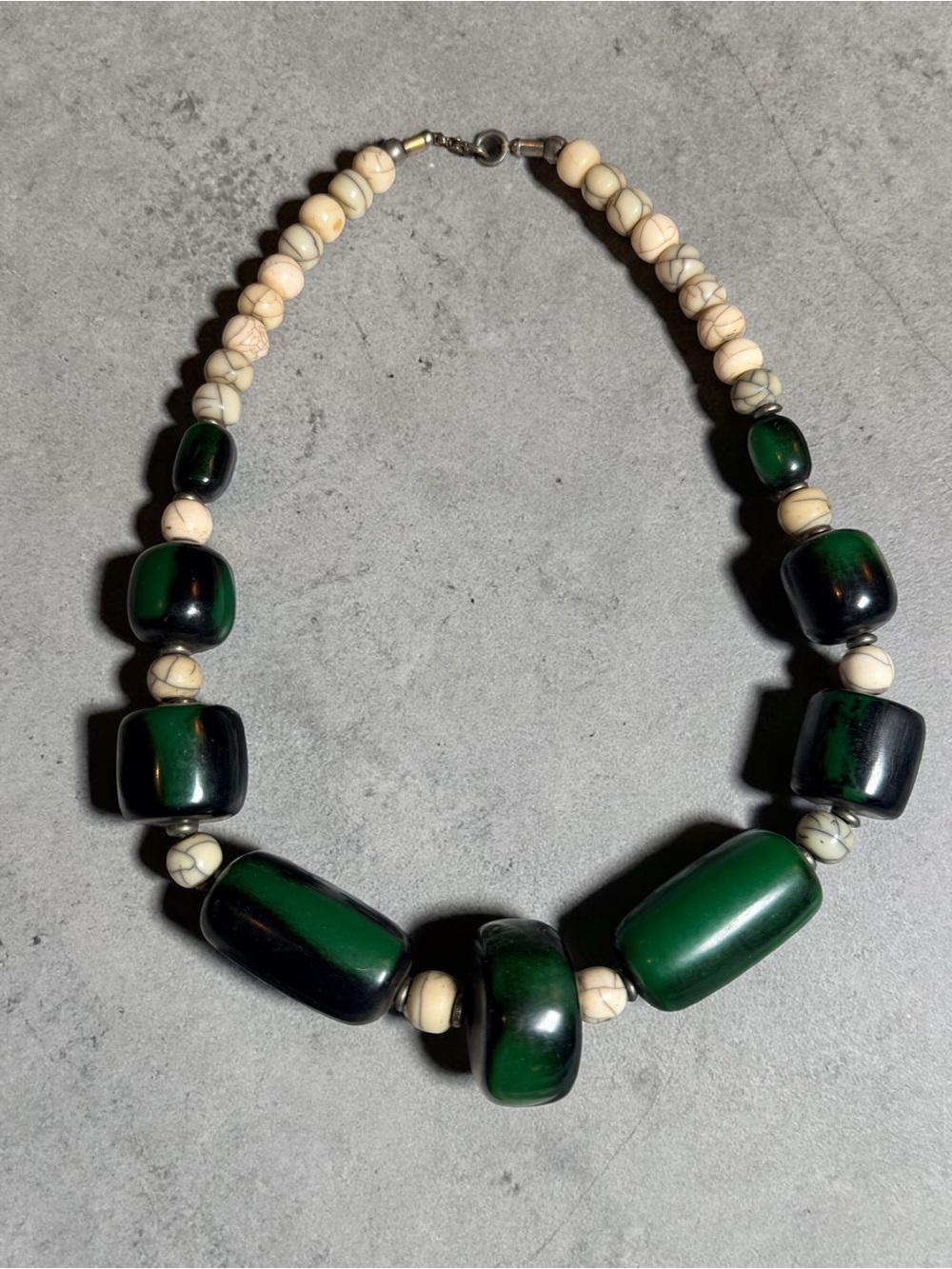 Green and Cream Beaded Statement Necklace - Picture 5 of 5